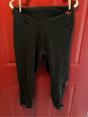 Victoria's Secret PINK Black Yoga Tee with Light Blue Print